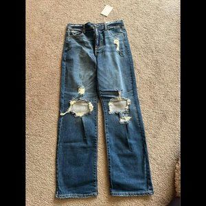 High-Rise Straight Leg/Wide Leg Jeans with Rips